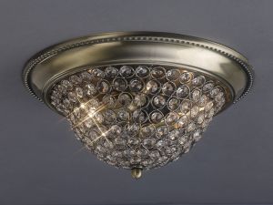 Paloma 33cm Flush Ceiling Medium 2 Light E14 Antique Brass/Crystal