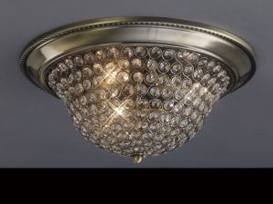 Paloma 39cm Flush Ceiling Large 3 Light E14 Antique Brass/Crystal