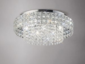 Edison 39cm Flush Ceiling Round 7 Light G9 Polished Chrome/Crystal