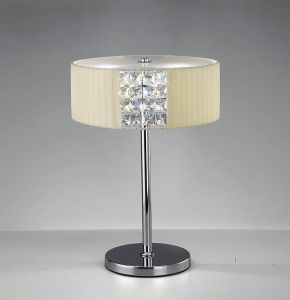 Evelyn Table Lamp Round With Cream Shade 2 Light E27 Polished Chrome/Crystal