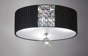Evelyn 40cm Flush Ceiling Round With Black Shade 3 Light E27 Polished Chrome/Crystal
