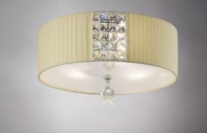 Evelyn 40cm Flush Ceiling Round With Cream Shade 3 Light E27 Polished Chrome/Crystal