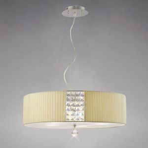 Evelyn Pendant Oval With Cream Shade 4 Light E27 Polished Chrome/Crystal