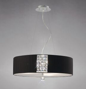 Evelyn 60cm Pendant Round With Black Shade 5 Light E27 Polished Chrome/Crystal