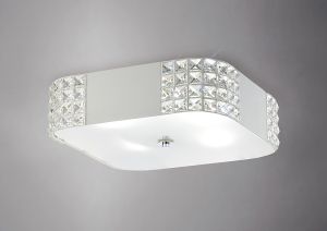 Denver Square Flush Ceiling 4 Light E27, Matt White/Frosted Glass/Polished Chrome