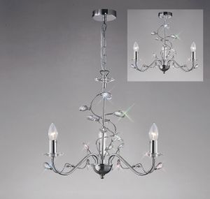 Willow 50cm Pendant WITHOUT SHADE 3 Light E14 Polished Chrome/Crystal
