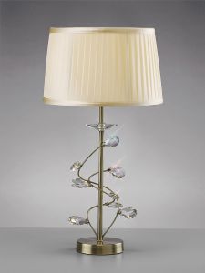 Willow Table Lamp With Cmozarella Shade 1 Light E27 Antique Brass/Crystal