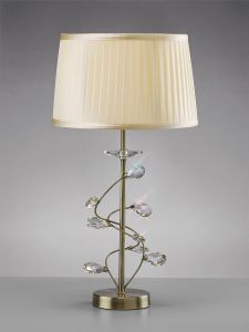Willow Crystal Table Lamp With Cream Shade 1 Light E27 Antique Brass