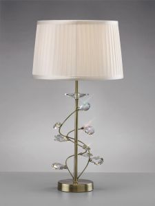 Willow Table Lamp With White Shade 1 Light E27 Antique Brass/Crystal