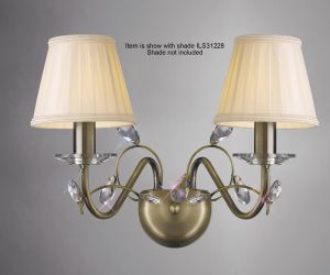 Willow Wall Lamp WITHOUT SHADE 2 Light E14 Antique Brass/Crystal