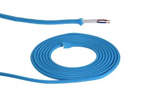 Cavo 1m Blue Braided 2 Core 0.75mm Cable VDE Approved (qty ordered will be supplied as one continuous length)