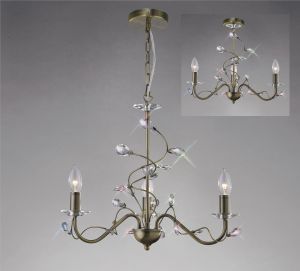Willow Pendant WITHOUT SHADE 3 Light E14 Antique Brass/Crystal