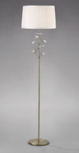 Willow Floor Lamp With White Shade 1 Light E27 Antique Brass/Crystal