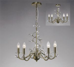 Willow 50cm Pendant WITHOUT SHADE 5 Light E14 Antique Brass/Crystal