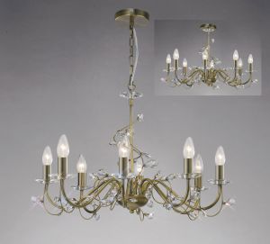 Willow 64cm Pendant WITHOUT SHADE 8 Light E14 Antique Brass/Crystal