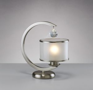 Lincoln Crystal Table Lamp 1 Light E27 Satin Nickel & Glass Shade