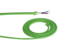 Cavo 1m Lime Green Braided 2 Core 0.75mm Cable VDE Approved (qty ordered will be supplied as one continuous length)