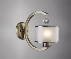Lincoln Wall Lamp 1 Light E27 Antique Brass/Glass/Crystal