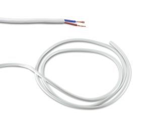 Cavo 1m White PVC 2 Core 0.75mm Cable VDE Approved (qty ordered will be supplied as one continuous length)