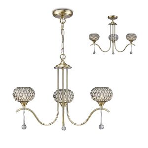 Chelsie Pendant 3 Light G9 Antique Brass/Clear Beaded Glass