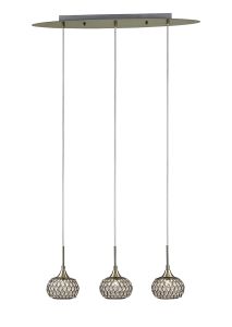 Chelsie Linear Pendant 3 Light G9 Line Antique Brass/Clear Beaded Glass