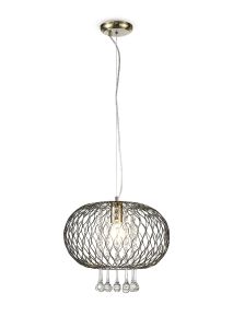 Chelsie 38cm Large Pendant 1 Light E27 Antique Brass/Clear Beaded Glass