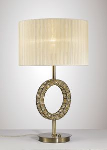 Florence Round Table Lamp With Cmozarella Shade 1 Light E27 Antique Brass/Crystal
