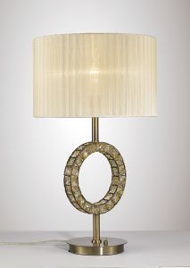 Florence Round Table Lamp With Cream Shade 1 Light E27 Antique Brass/Crystal