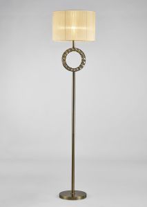 Florence Round Floor Lamp With Cream Shade 1 Light E27 Antique Brass/Crystal Item Weight: 18.24kg