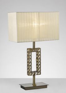 Florence Rectangle Table Lamp With Cmozarella Shade 1 Light E27 Antique Brass/Crystal