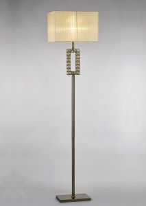 Florence Rectangle Floor Lamp With Cmozarella Shade 1 Light E27 Antique Brass/Crystal