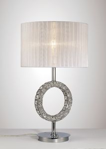 Florence Round Crystal Table Lamp With White Shade 1 Light E27 Polished Chrome