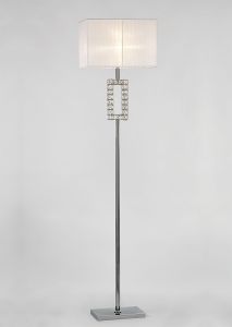 Florence Rectangle Floor Lamp With White Shade 1 Light E27 Polished Chrome/Crystal