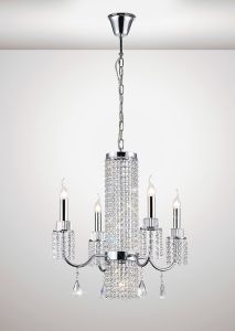 Emily 60cm Pendant 4+1 Light E14 Polished Chrome/Crystal