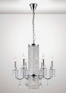 Emily 62cm Pendant 6+1 Light E14 Polished Chrome/Crystal