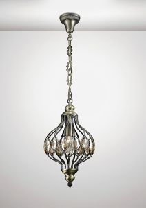 Marisa 24cm Single Pendant 1 Light E27 Antique Brass/Amber Crystal