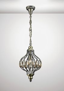 Marisa 24cm Single Pendant 1 Light E27 Antique Brass/Amber Crystal