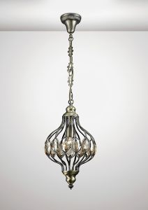 Marisa Single Pendant 1 Light E27 Antique Brass/Amber Crystal