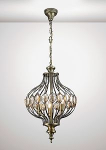 Marisa Single Pendant 3 Light E14 Antique Brass/Amber Crystal