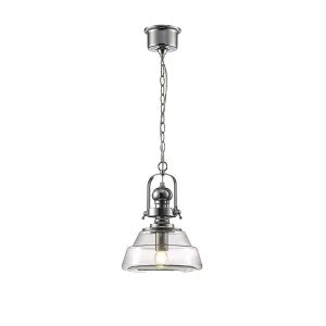 Reyna 27cm Single Small Pendant 1 Light E27 Polished Chrome/Clear Glass