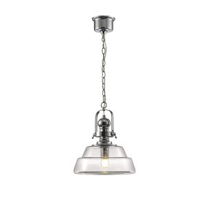 Reyna 33cm Single Medium Pendant 1 Light E27 Polished Chrome/Clear Glass