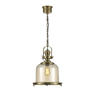 Riley 38cm Single Medium Bell Pendant 1 Light E27 Antique Brass/Cognac Glass