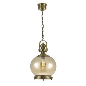 Riley 33cm Single Medium Ball Pendant 1 Light E27 Antique Brass/Cognac Glass