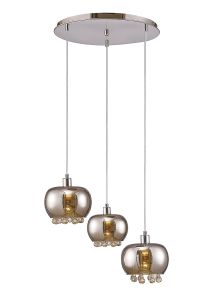 Pandora 52cm Pendant 3 Light E14 Round Mirrored Glass/Polished Chrome/Clear Glass