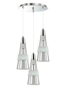 Emiribollita Pendant 3 Light E14 Round Polished Chrome/Crystal