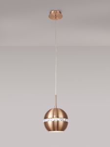 Andrea 19cm Single Pendant 1 Light E27 Satin Copper/Crystal