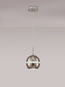 Andrea 19cm Single Pendant 1 Light E27 Satin Nickel/Crystal