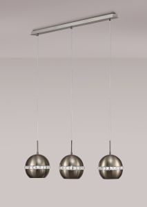 Andrea Pendant 3 Light E27 Linear Satin Nickel/Crystal