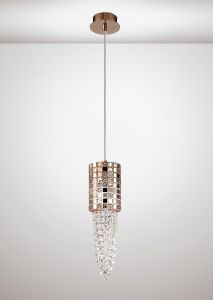 Camden Single Pendant 1 Light G9 Rose Gold/Mosaic Glass/Crystal