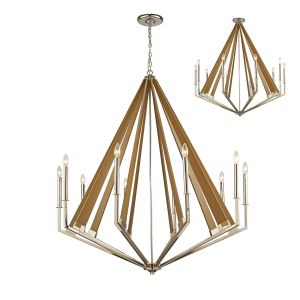 Hilton 112cm Decagonal Pendant 10 Light E14 Polished Nickel/Taupe Wood, (ITEM REQUIRES CONSTRUCTION/CONNECTION)